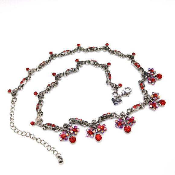 Vintage Cookie Lee Red Rhinestone Necklace, Aurora Borealis Rhinestones, 17 1/2" - Picture 10 of 11